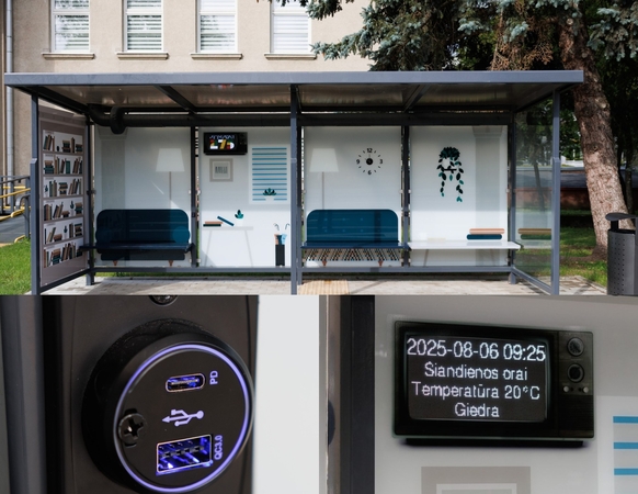 Technologijos: viešojo transporto stotelėje Jonavoje – oro prognozių ekranas ir USB jungtys.