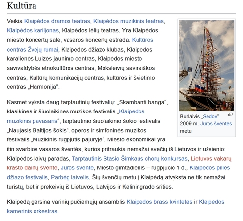 Akcentas: „Vikipedijoje“ Klaipėdos miesto kultūrą pristatantį straipsnį vos prieš kelias dienas „reprezentavo“ nuotrauka su rusišku burlaiviu „Sedov“.