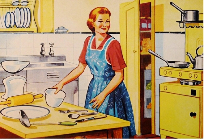 Tipinė „tradwife“ iliustracija internete