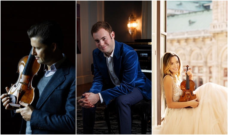 Solistai: tarp filharmonijos svečių – pripažinti muzikantai (iš kairės) J. Rachlinas ir A. Karivas iš Izraelio, kanadietė S. McElravy.