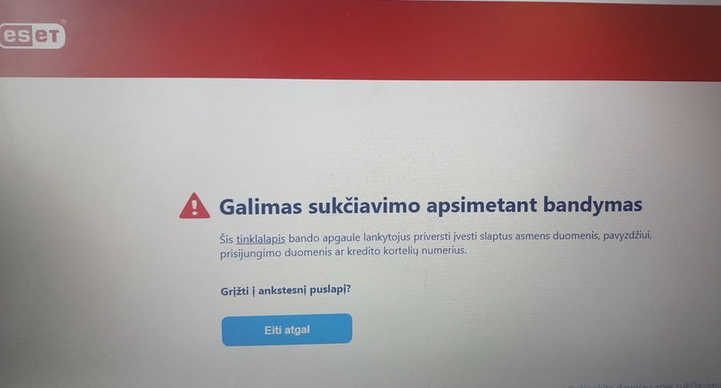 Sukčiavimas: telefonas pats perspėjo, kad apgaulinga nuoroda bando išvilioti asmeninius duomenis.