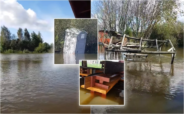 Nuostoliai: ištvinusi Dangė apsėmė kaimo turizmo sodybą „Vinetu kaimas“.