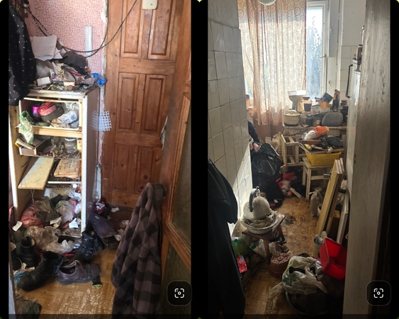 Tokie vaizdai pasitiko gyventoją, įžengusią į kaimyną būstą.