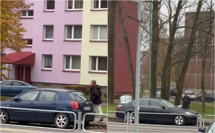 Nemalonumai: kodėl automobiliai trukdė vyriškiui eiti taku, nežinia, tačiau už tokį savo elgesį jis gali turėti reikalų su policija.