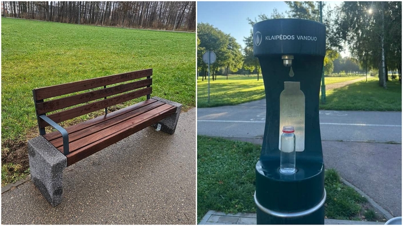 Pokyčiai: gyventojai džiaugiasi naujais suoliukais ir vandens gertuvėmis Žardininkų parke.