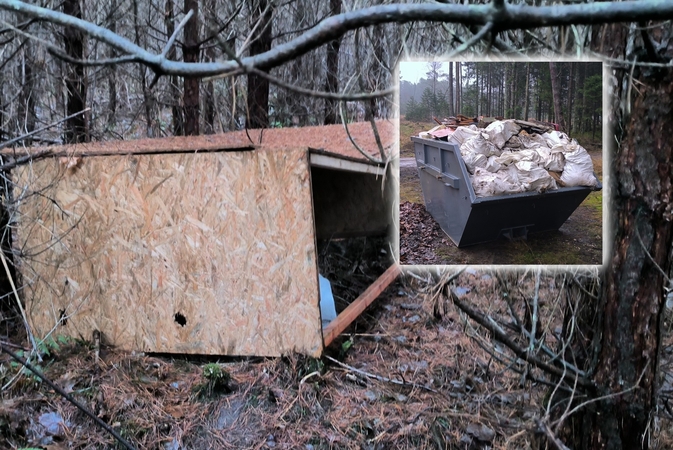 Papiktino: Šernų ir Lėbartų miškuose kažkas verčia statybinį laužą ir šiukšles, miškininkai surinko net kelis konteinerius atliekų.