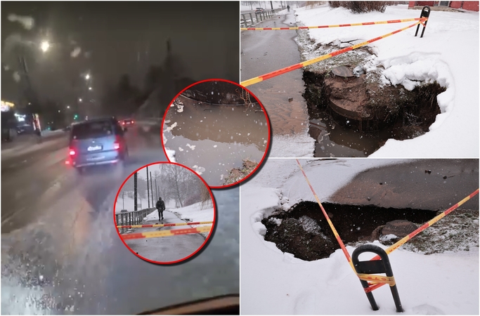 Nemalonūs žiemos siurprizai Kaune: gatvė virto upe