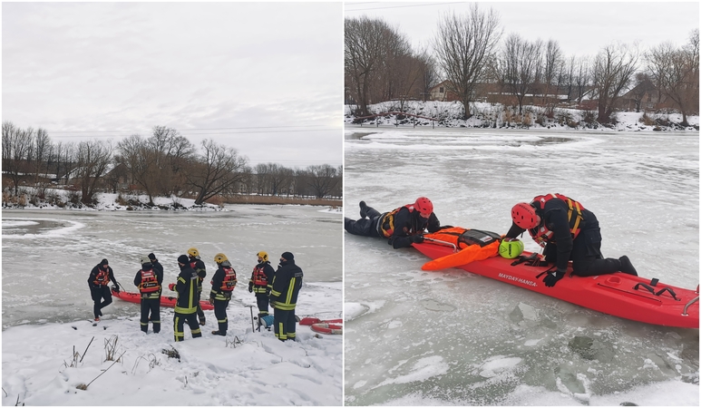 Nelengva: pratybų metu Malūno tvenkinyje buvo ugdoma ir fizinė ugniagesių ištvermė.