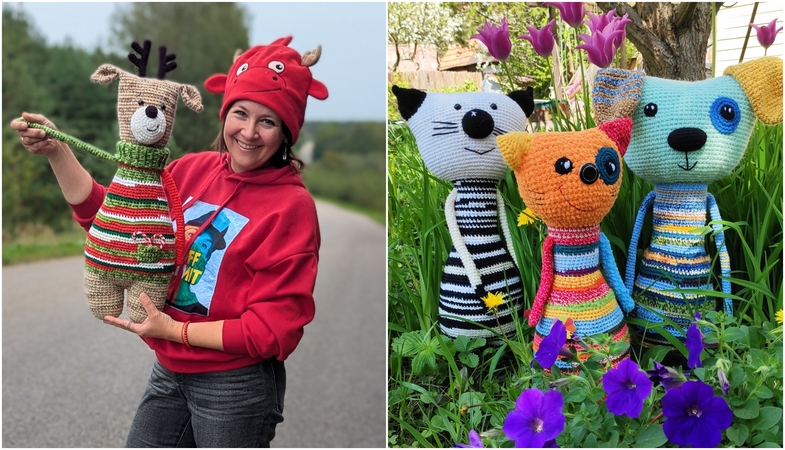 Spalvos: iš siū­lų li­ku­čių Vio­le­tos ran­ko­se gims­ta nuo­tai­kin­gi per­so­na­žai.