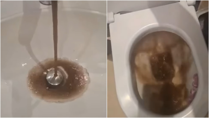 Vandentiekio avarija: užlieta gatvė ir iš čiaupų bėgantis juodas vanduo