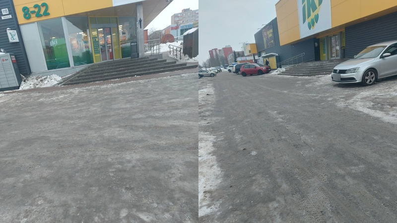 Pavojinga: gyventojai skundėsi, kad prie parduotuvės yra slidu.