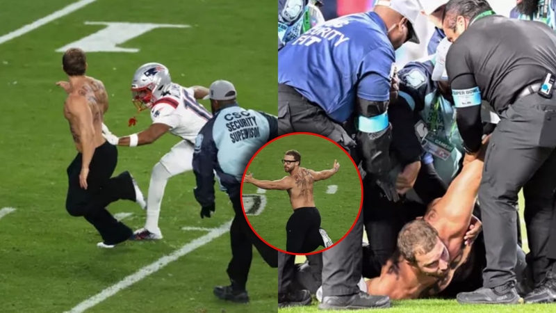 Pusnuogis vyras sustabdė „Super Bowl“ rungtynes: štai kas buvo užrašyta ant jo nugaros