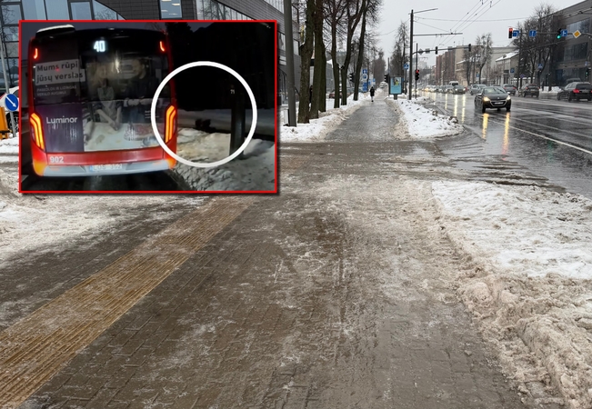 Pėsčiųjų košmaras: Kauno šaligatviai padengti ledu
