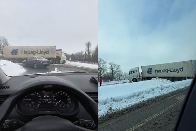 Pastrigęs vilkikas laikinai užblokavo kelią į Dituvą