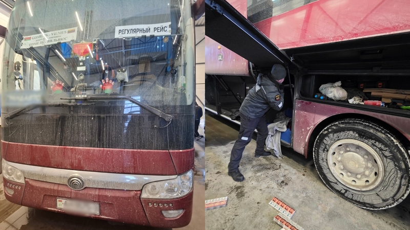 Iš Baltarusijos įvažiavusiame autobuse – paslėpta cigarečių kontrabanda