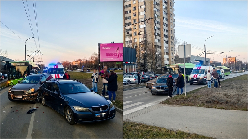 Eismo įvykis Kaune: po smūgio gatvėje pabiro automobilių detalės