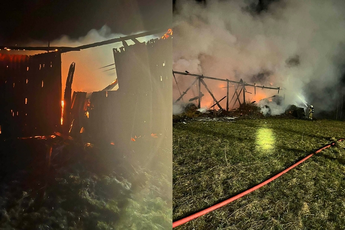Nelaimė Šilalės rajone: degė daržinė, kurioje buvo apie 100 rulonų šieno