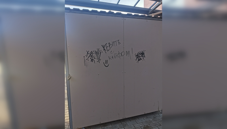 Pažeidimas: Vingio pasaže jau atsirado pirmosios pavasario pradžios vandalų terlionės.