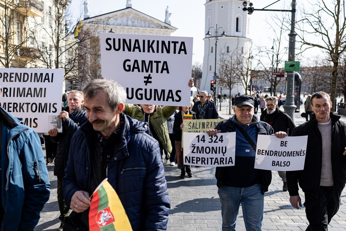 Vilniuje apie 300 žmonių protestuoja prieš Kapčiamiesčio poligono steigimą, miškų kirtimus