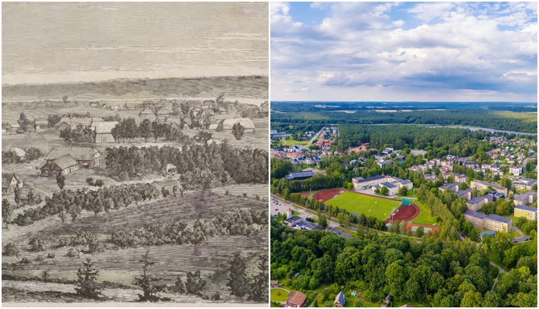Virsmas: Birštono vaizdas 1879-aisiais ir dabar. 