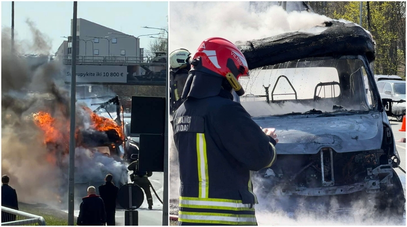 Gatvėje – grėsmingas reginys: krovininį automobilį rijo liepsnos