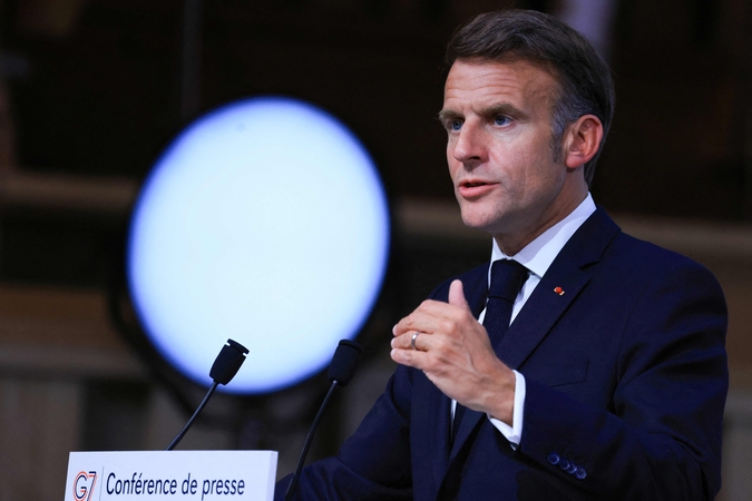 Emmanuelis Macronas: G7 sutaria, kad Rusija neturi tikro noro sudaryti taiką