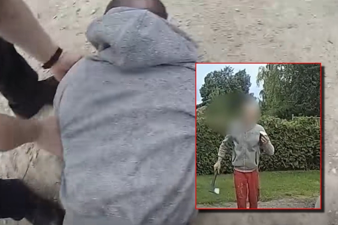 Paviešintas vaizdo įrašas iš kirviu ginkluoto vyro sulaikymo operacijos