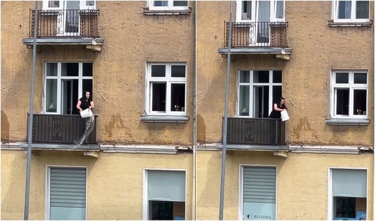 Pribloškė: vyriškį papiktino kaimynės elgesys – moteris pro balkoną pylė kibirus vandens.