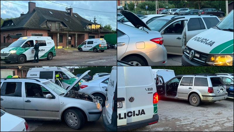Užliedžiuose – gausios policijos pajėgos: po smūgio automobiliu į pastatą girtas vairuotojas spruko