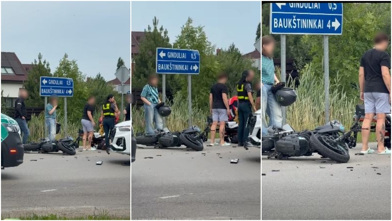 Į motociklo ir automobilio avarijos vietą skubėjo policija ir medikai