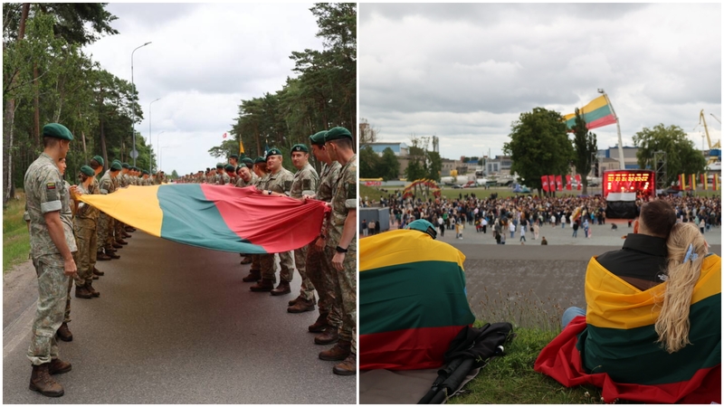 Eitynės su vėliava ir „Tautiška giesmė“