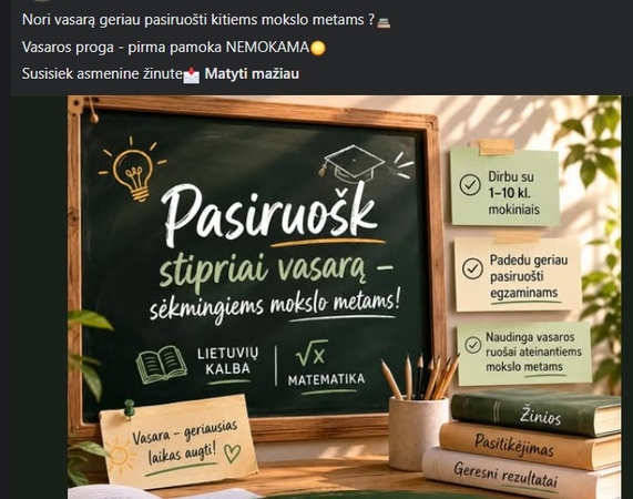 Neįprasta: ir vasaros metu netrūksta korepetitorių skelbimų.