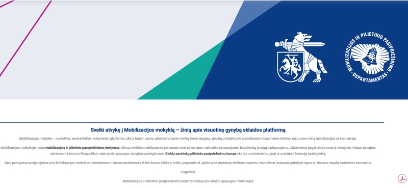 Po kibernetinio incidento atnaujinta pilietinio pasipriešinimo mokymo platformos veikla