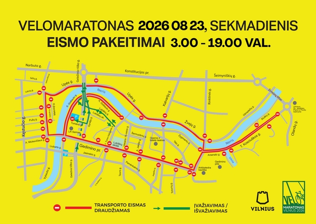 Dėl „Velomaratono 2026“ Vilniuje keisis viešojo transporto eismas