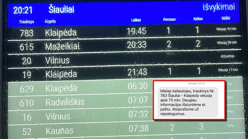 Klaida: nors traukinys jau buvo visai netoli stoties, tiek švieslentėje, tiek keleiviams siunčiamuose pranešimuose vis dar buvo nurodyta, kad jis vėluoja valandą.