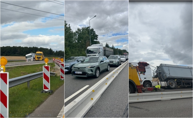 Magistralėje sunkvežimis rėžėsi į atitvarus: nevažiuokite – čia visiškas chaosas