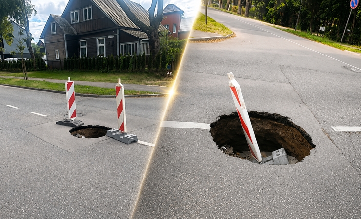 Šioje gatvėje atsivėrė įgriuva: vis gilėja ir plečiasi