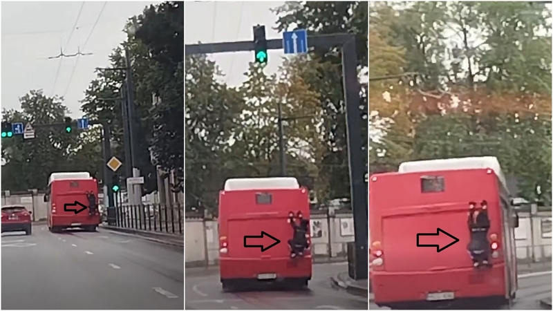 Ant važiuojančio autobuso – kraują stingdantis vaizdas: ar smegenys ištirpo?!
