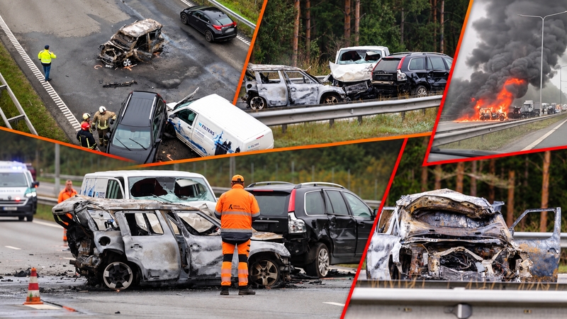 Didžiulė avarija Rumšiškių seniūnijoje: vienas automobilis virto fakelu, nukentėjo trys žmonės
