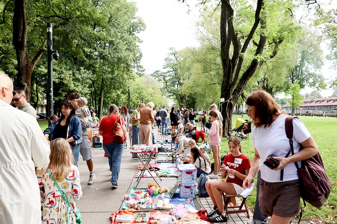 Šurmulys: Danės skvere tvyrojo pakili nuotaika – šimtai mažųjų prekeivių bendravo su pirkėjais, derėjosi ir siūlė savo prekes.