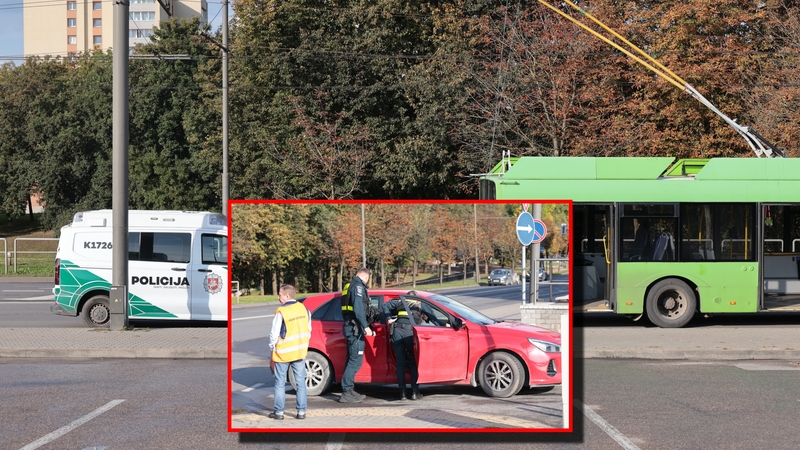 Netoli „Girstučio“ – troleibuso ir „Hyundai“ avarija: vairuotojų konfliktą sprendė policininkai