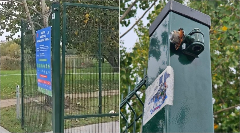 Pasekmė: praėjus vos savaitei nuo sporto aikštyno atidarymo, jau išlūžo varteliai – įtariamas statybinis brokas.