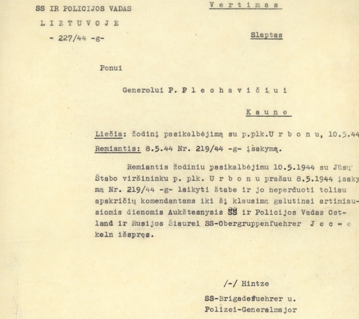 Autentika: P. Plechavičiaus susirašinėjimą su okupacine valdžia liudijantys dokumentai.