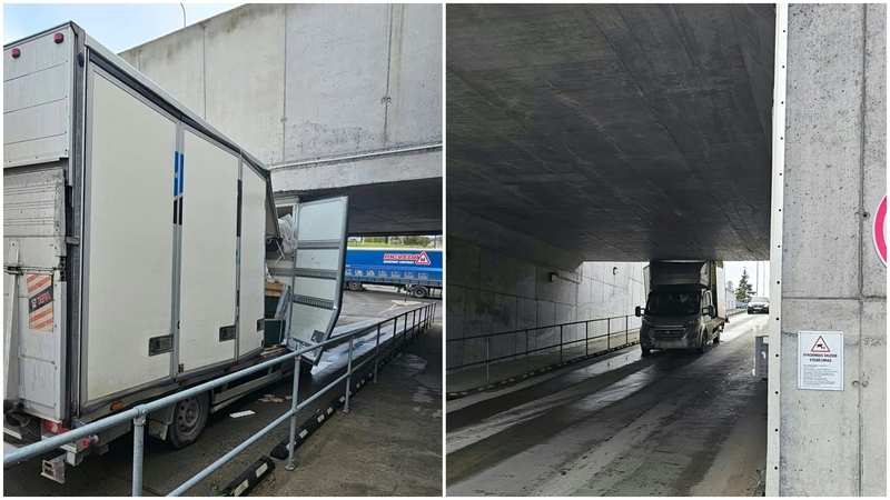 Neįvertino: krovininis automobilis įstrigo tunelyje