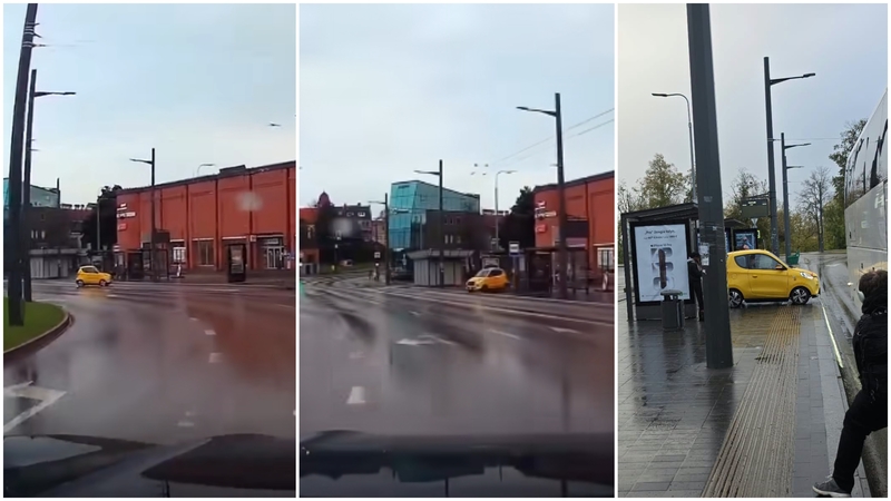 Užfiksuota: į viešojo transporto stotelę įvažiavo automobilis