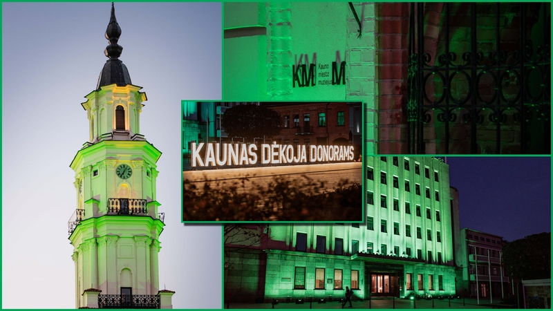 „Kaunas dėkoja donorams“: pastatai nušvito žalia spalva