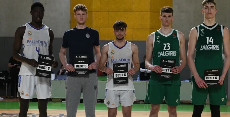 Geriausieji: simbolinis turnyro Liublianoje penketas (iš kairės) – E.Ndiaye, J.Necas, U.Klavžaras, P.Murauskas ir M.Krivas.