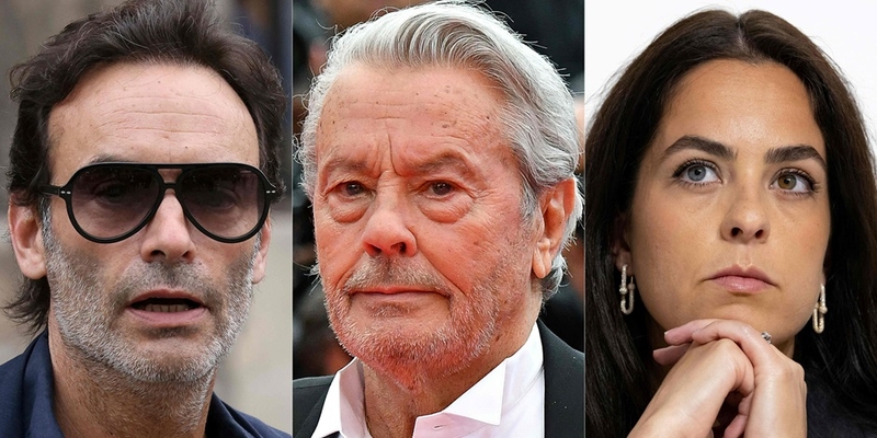 Alain Delon (viduryje) ir jo vaikai: sūnus Anthony ir dukra Anouchka. 