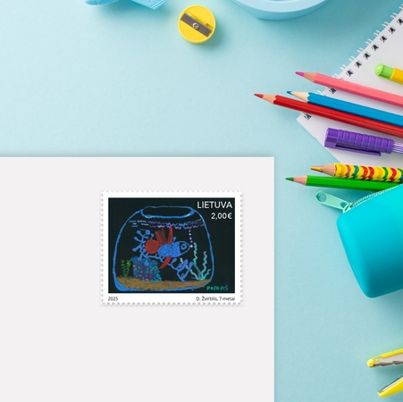 Įamžino: pašto ženklą su pavaizduota akvariumo žuvele sukūrė septynmetis moksleivis D. Žvirblis.