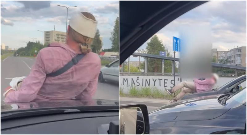 Nufilmavo, kaip žmogus užšoka ant mašinų kapotų: siūlau ant tokio „neužsiraut“